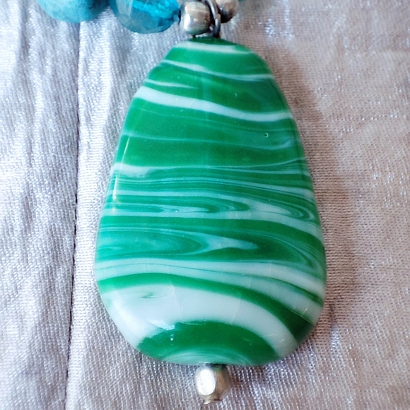 Art Sea Glass Stone Silver Tone Stephan & Co Green Turquoise Color Necklace NWT - Picture 11 of 15
